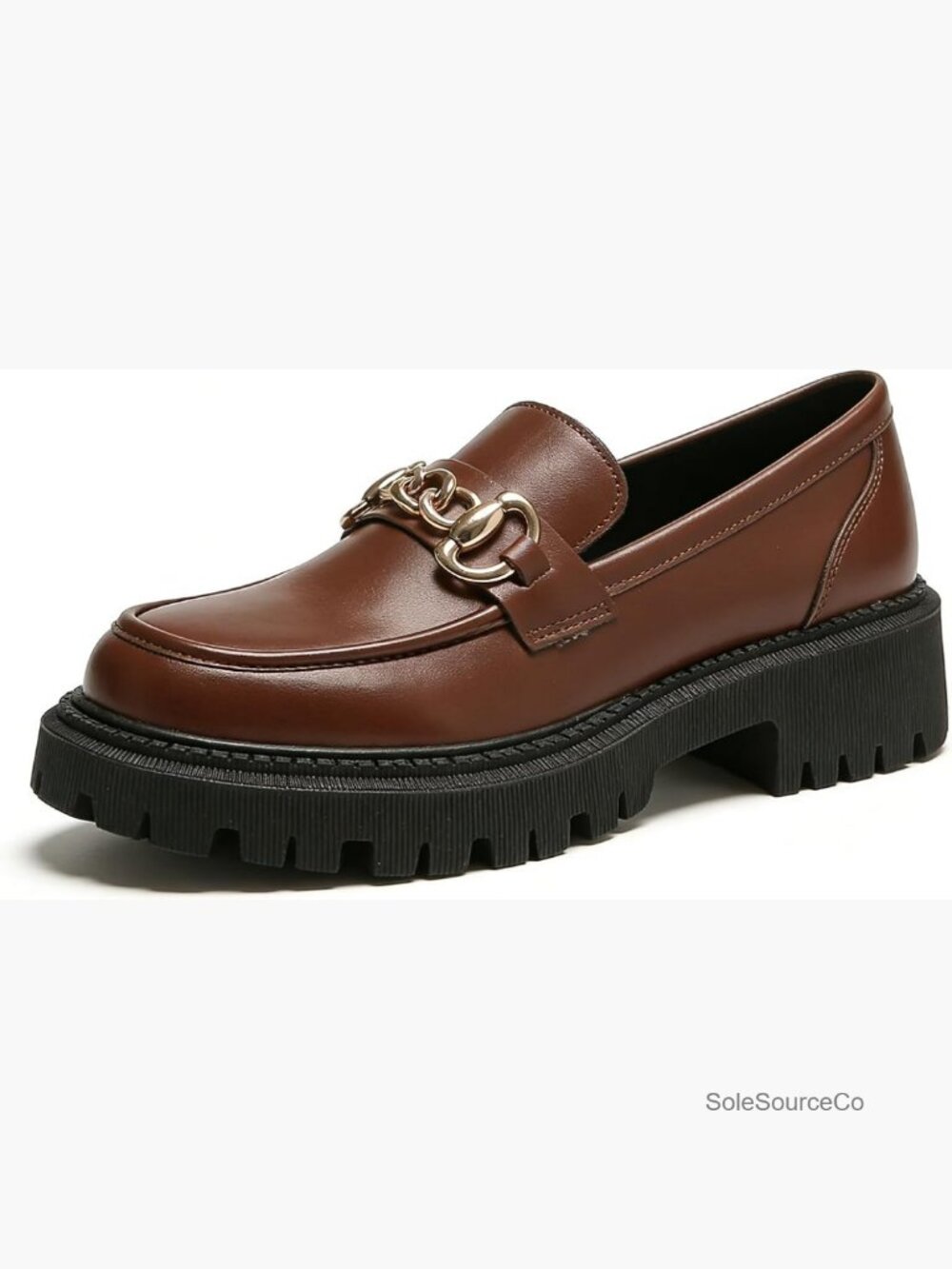 Women's Leather Platform Chain Loafers Lug Sole Mocc Shoes